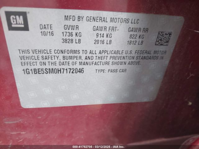 1G1BE5SM0H7172046 Chevrolet le2 -di: direct injection, vvt: variable valve timing, gen, alum