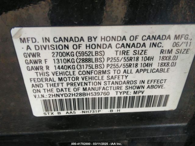 2011 ACURA MDX 2HNYD2H28BH539760 Photo 8