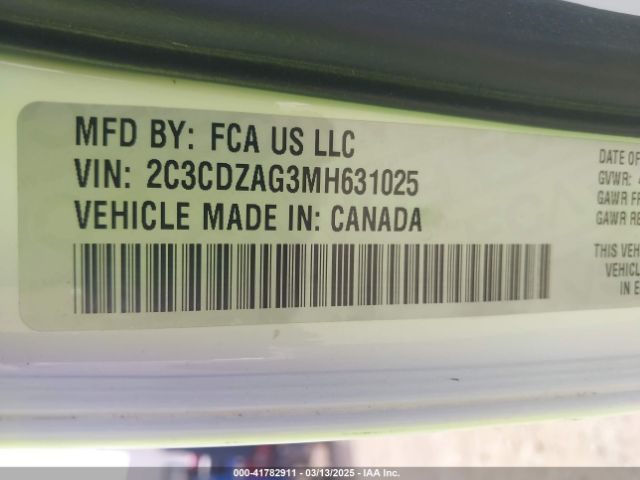 2C3CDZAG3MH631025 Dodge Challenger Sxt