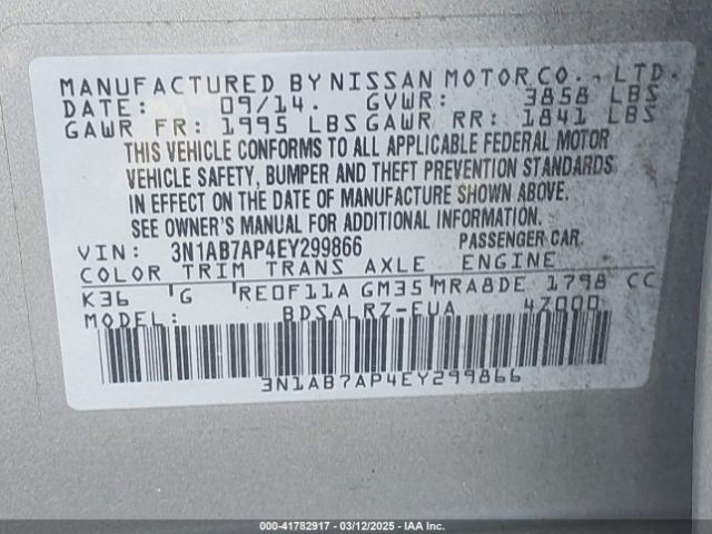 3N1AB7AP4EY299866 Nissan SENTRA SR