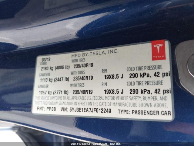 5YJ3E1EA7JF012249 Tesla Model 3 Long Range/mid Range