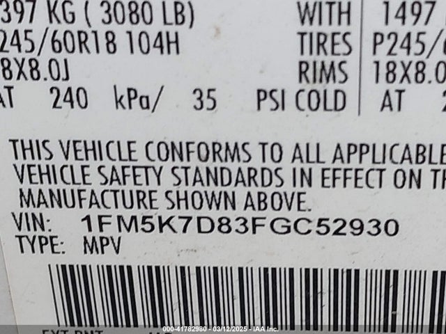 Ford EXPLORER XLT 2015 1FM5K7D83FGC52930 Image 9