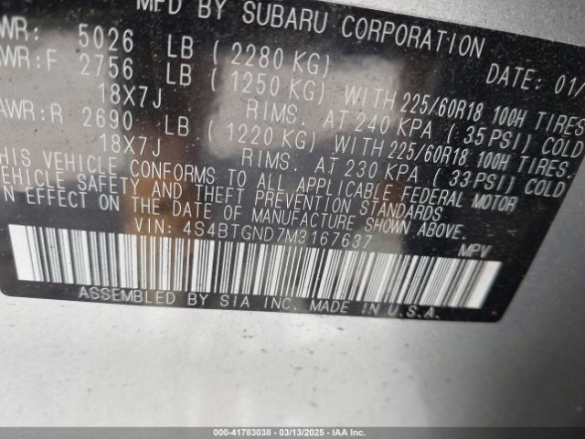 4S4BTGND7M3167637 Subaru Outback Limited Xt