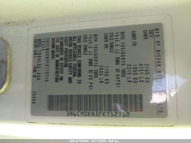3N6CM0KN5FK712710 Nissan Nv200 S
