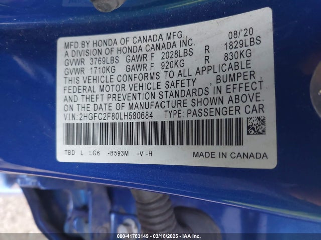 Honda Civic Sport 2020 2HGFC2F80LH580684 Image 9