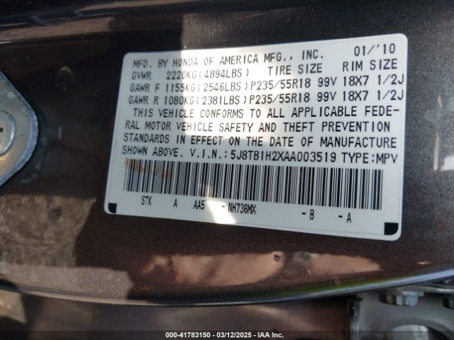 2010 ACURA RDX 5J8TB1H2XAA003519 Photo 8