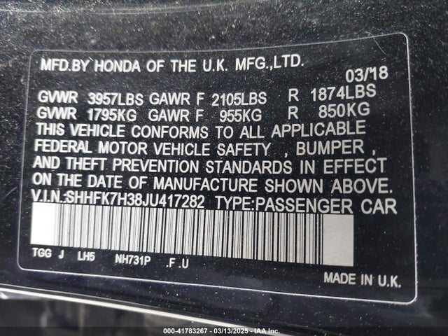 SHHFK7H38JU417282 Honda Civic Lx