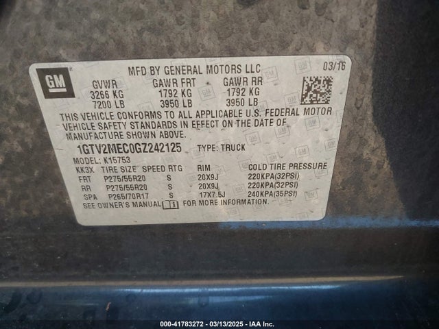 1GTV2MEC0GZ242125 GMC Sierra 1500 Sle