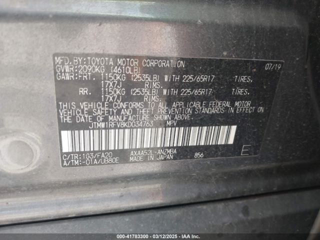 JTMW1RFV8KD034763 Toyota Rav4 Xle