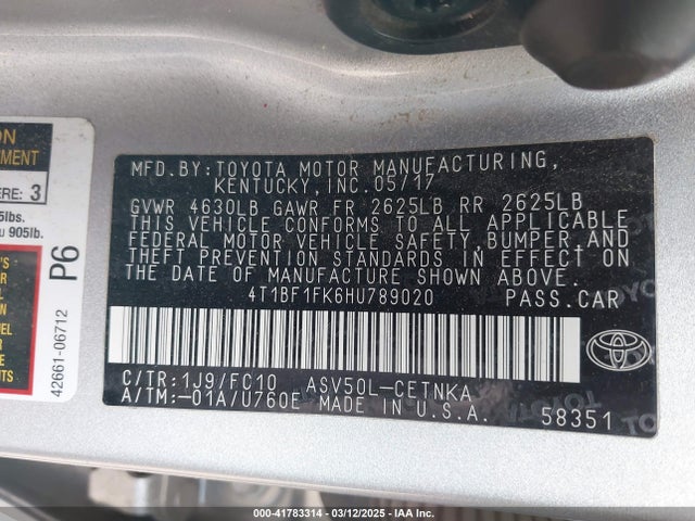 4T1BF1FK6HU789020 Toyota CAMRY LE