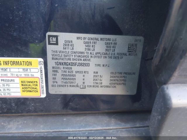 1GNKRGKD5FJ382933 Chevrolet Traverse 1lt