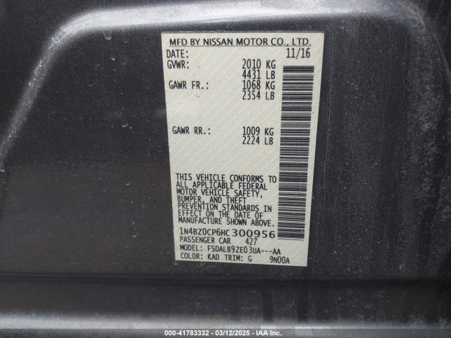 1N4BZ0CP6HC300956 Nissan LEAF S