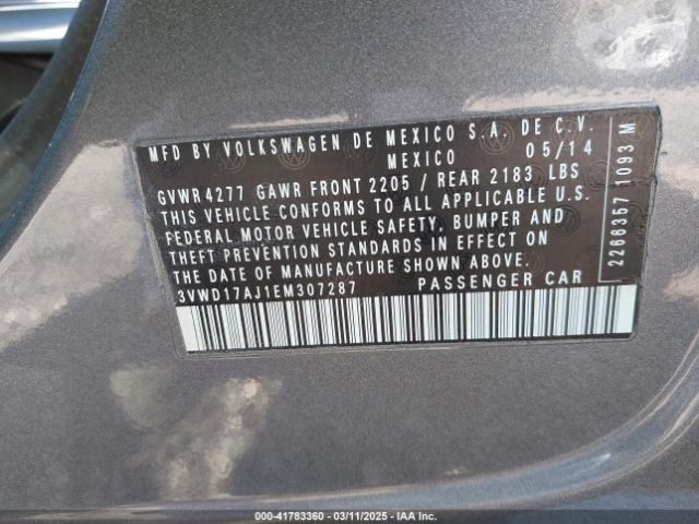 3VWD17AJ1EM307287 Volkswagen Jetta 1.8t Se