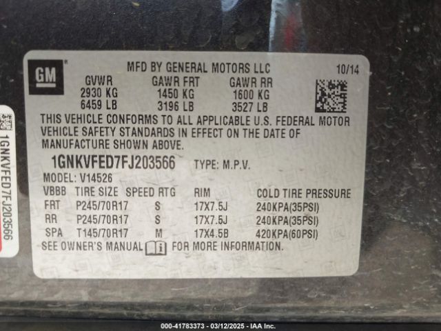 1GNKVFED7FJ203566 Chevrolet Traverse Ls