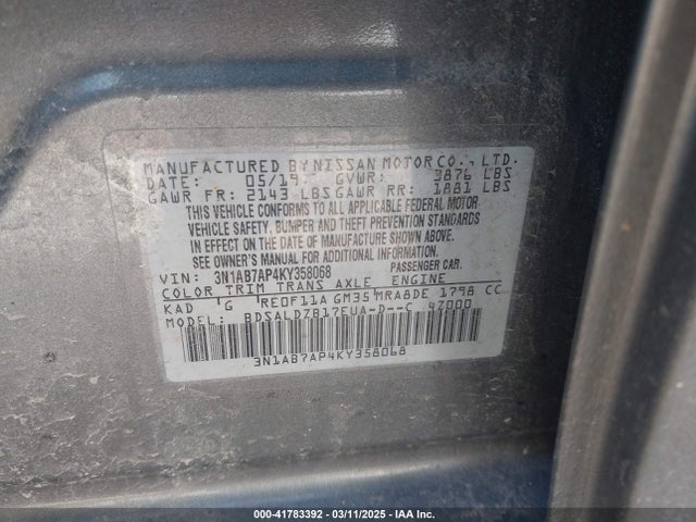 3N1AB7AP4KY358068 Nissan SENTRA SV