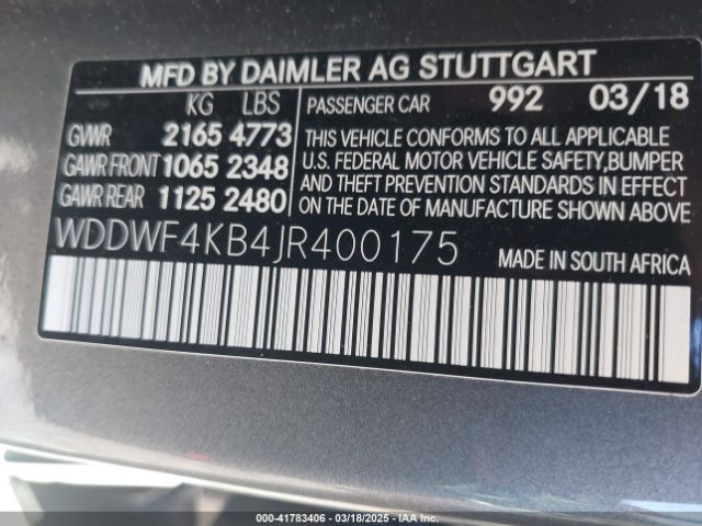 WDDWF4KB4JR400175 Mercedes-Benz C 300 4matic