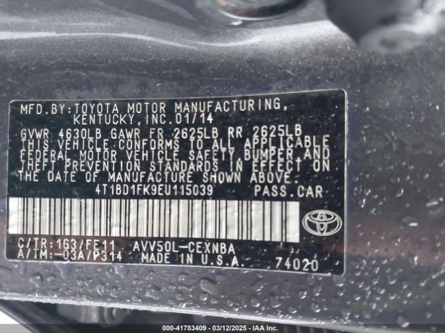 4T1BD1FK9EU115039 Toyota Camry Hybrid Le