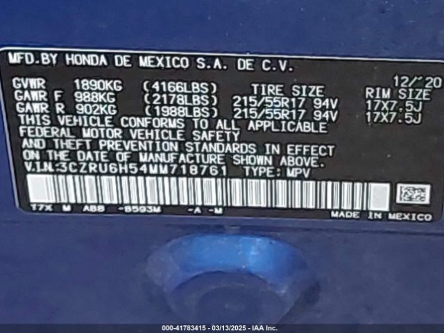 3CZRU6H54MM718761 Honda Hr-v Awd Ex