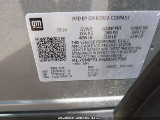 KL79MPSL6SB049784 Chevrolet Trailblazer Fwd Lt