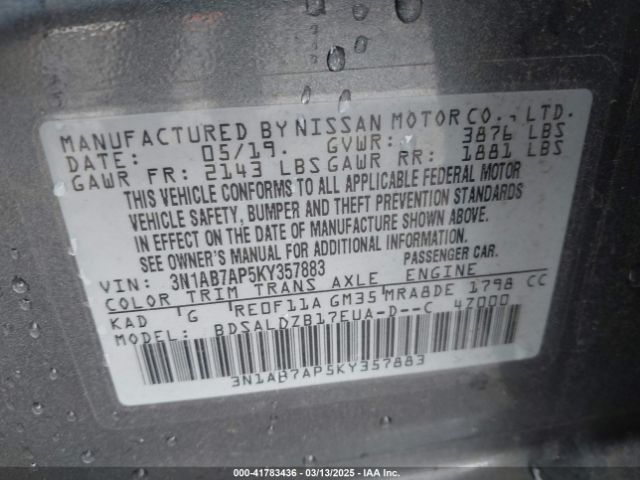 3N1AB7AP5KY357883 Nissan SENTRA SV