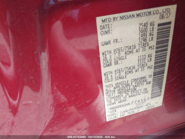 1N6DD0EV1HN774165 Nissan Frontier Pro-4x
