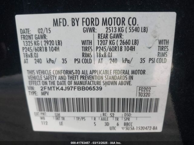 2FMTK4J97FBB06539 Ford EDGE SEL