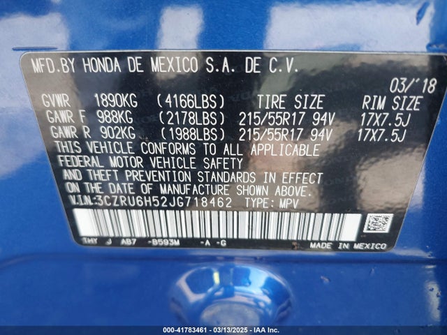 3CZRU6H52JG718462 Honda HR-V EX