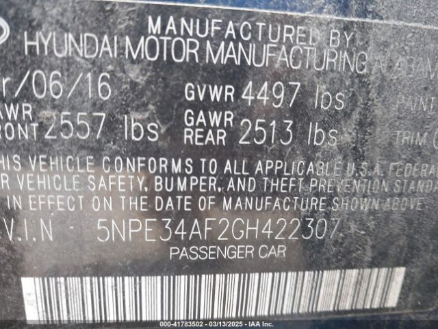 5NPE34AF2GH422307 Hyundai Sonata Sport
