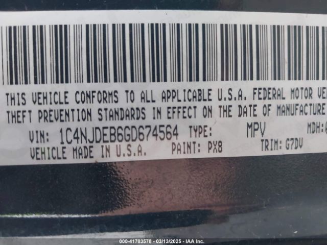 1C4NJDEB6GD674564 Jeep Compass Latitude
