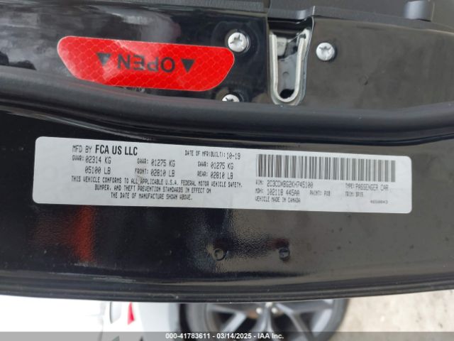 2C3CDXBG2KH745100 Dodge Charger Sxt Rwd