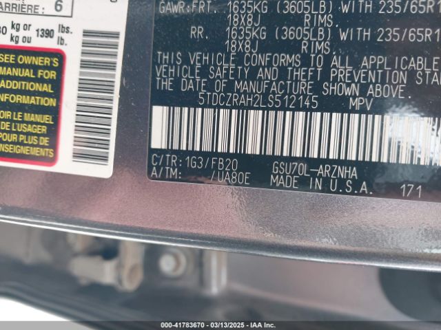 5TDCZRAH2LS512145 Toyota Highlander L