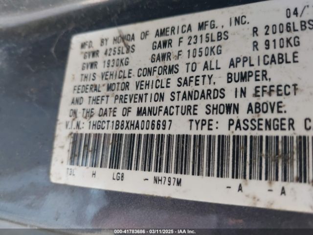 1HGCT1B8XHA006697 Honda Accord Ex-l