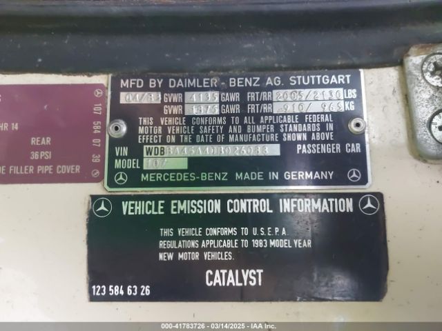 1983 MERCEDES-BENZ 380 WDBBA45A4DB026088 Photo 8