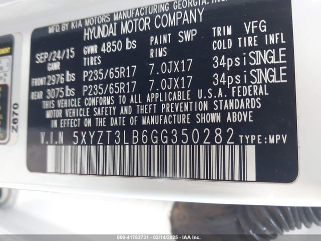 5XYZT3LB6GG350282 Hyundai Santa Fe Sport 2.4l