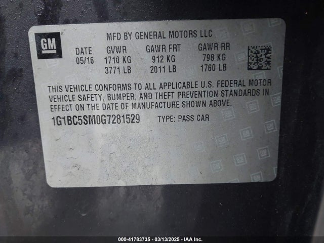 1G1BC5SM0G7281529 Chevrolet Cruze Ls Auto