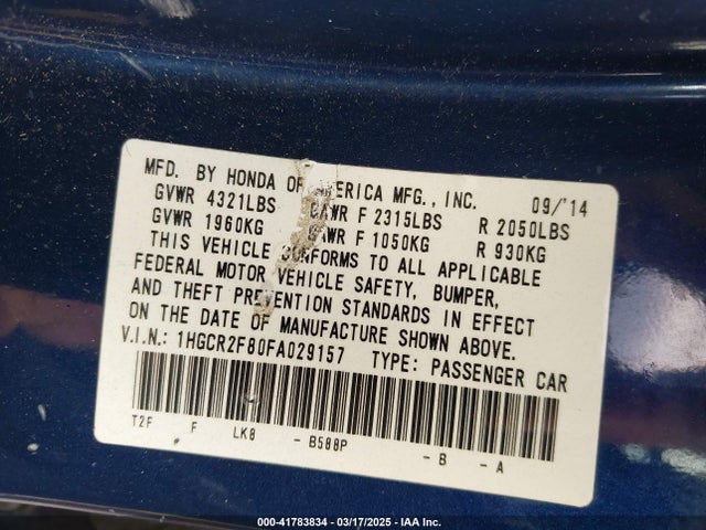Honda Accord Ex-l 2015 1HGCR2F80FA029157 Image 9
