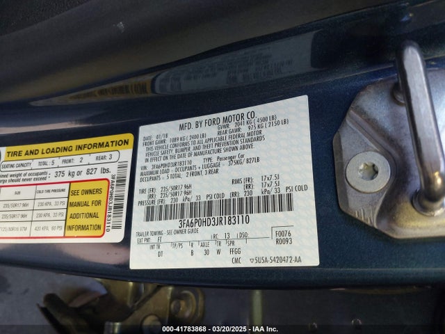 Ford FUSION SE 2018 3FA6P0HD3JR183110 Image 9