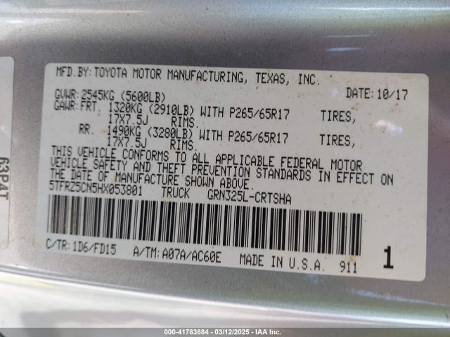 5TFRZ5CN5HX053801 Toyota Tacoma Trd Sport