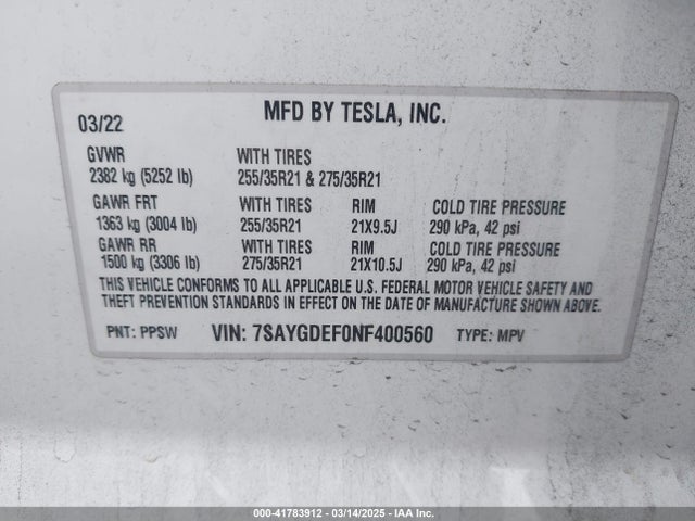 7SAYGDEF0NF400560 Tesla Model Y Performance Dual Motor All-wheel Drive