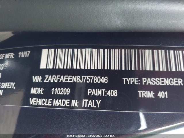 Alfa Romeo giulia (952) 2018 ZARFAEEN8J7578046 Image 9