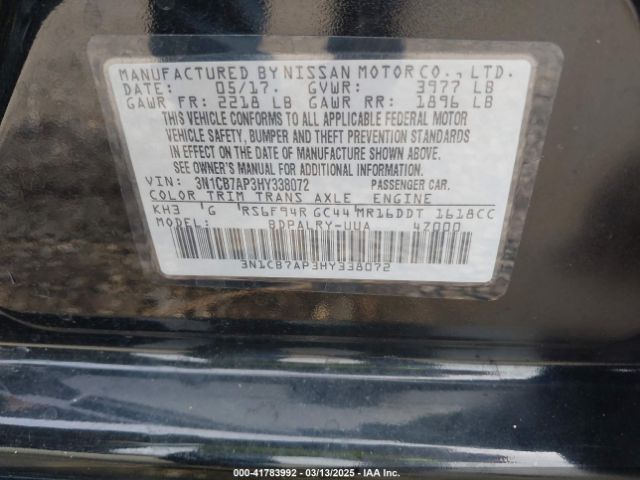 3N1CB7AP3HY338072 Nissan Sentra Sr Turbo