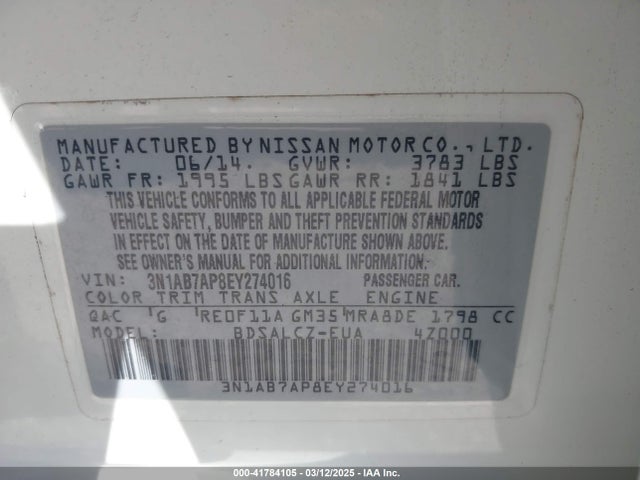 3N1AB7AP8EY274016 Nissan SENTRA S