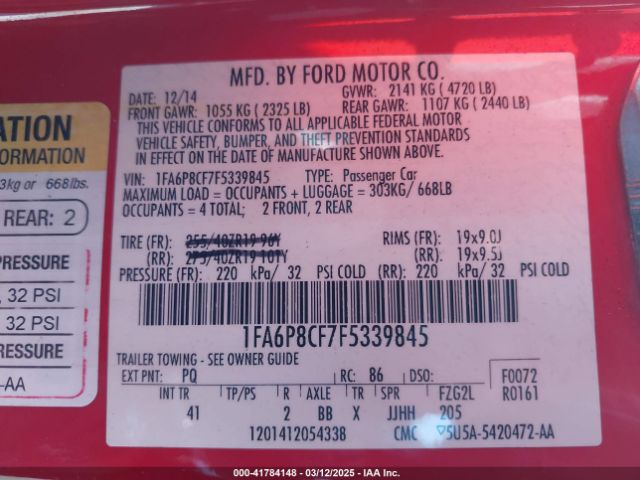 1FA6P8CF7F5339845 Ford Mustang Gt Premium