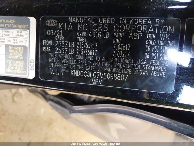KNDCC3LG7M5098807 KIA Niro Ev Ex