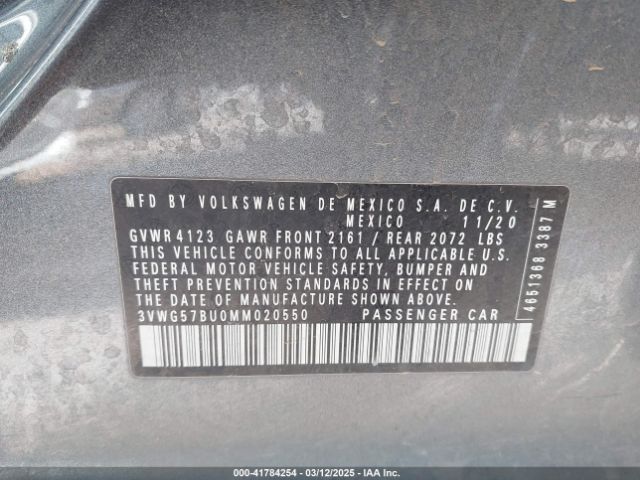 3VWG57BU0MM020550 Volkswagen Jetta 1.4t Sel Premium