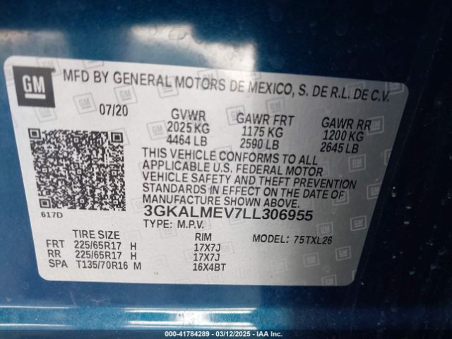 3GKALMEV7LL306955 GMC Terrain Fwd Sle