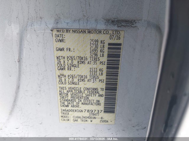 1N6AD0ER1GN789737 Nissan Frontier Sv