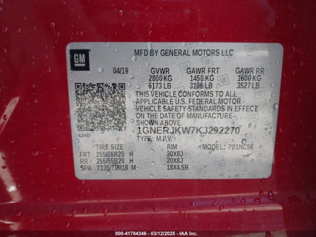 1GNERJKW7KJ292270 Chevrolet Traverse Rs
