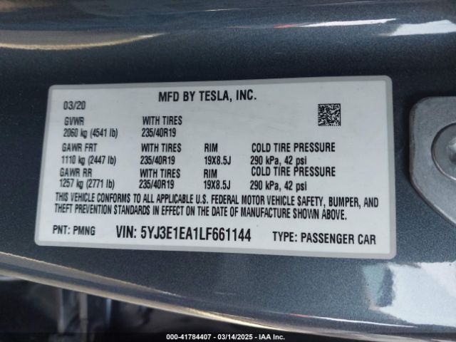 2020 TESLA MODEL 3 5YJ3E1EA1LF661144 Photo 8