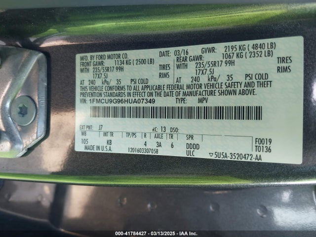 1FMCU9G96HUA07349 Ford ESCAPE SE